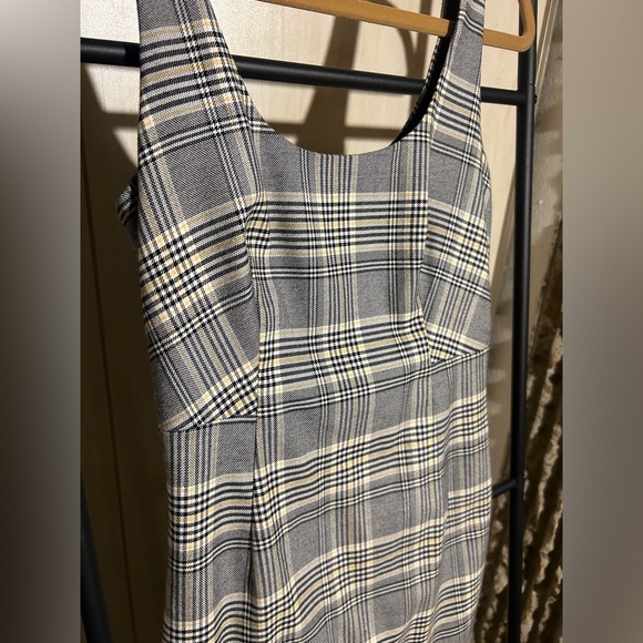 Banana Republic Plaid Mini Dress Black White Yellow Size 0 - Picture 2 of 8